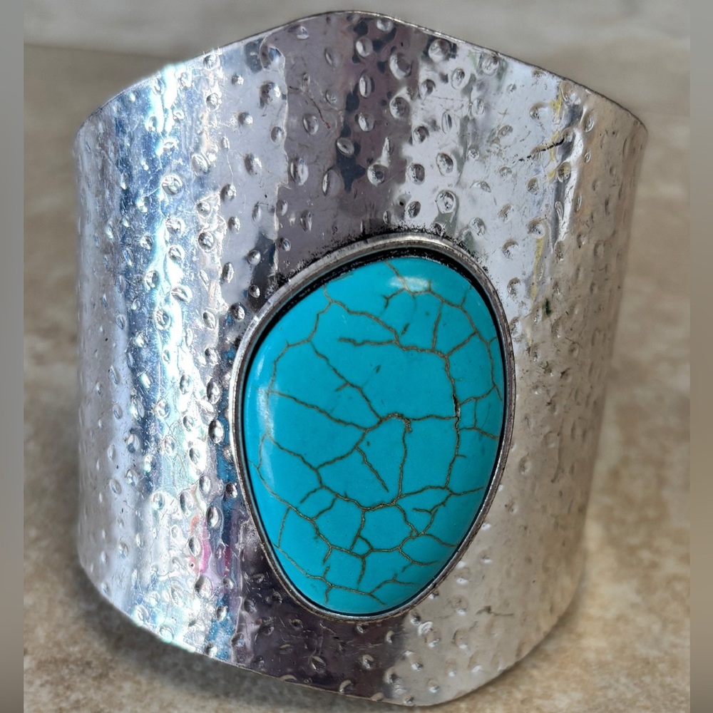 Silver Cuff Bracelet with Turquoise Stone
